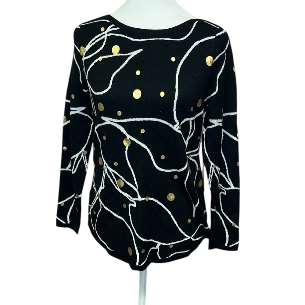 Chico's Elegant Black Sweater with Gold Accents
